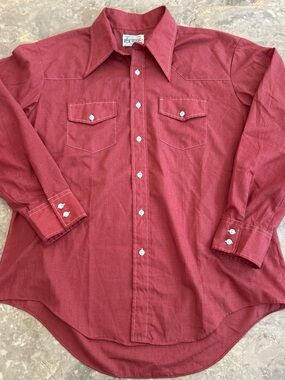 Vintage 1970s Kmart Red Western Shirt XL 24x31.5 Made in Korea